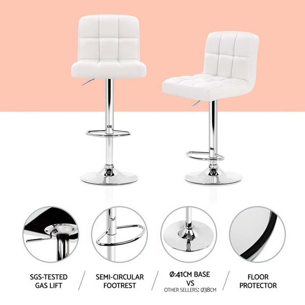 4x Bar Stools Leather Gas Lift White - Furniture > Bar Stools & Chairs > Table & Bar Stools - Rivercity House & Home Co. (ABN 18 642 972 209) - Affordable Modern Furniture Australia