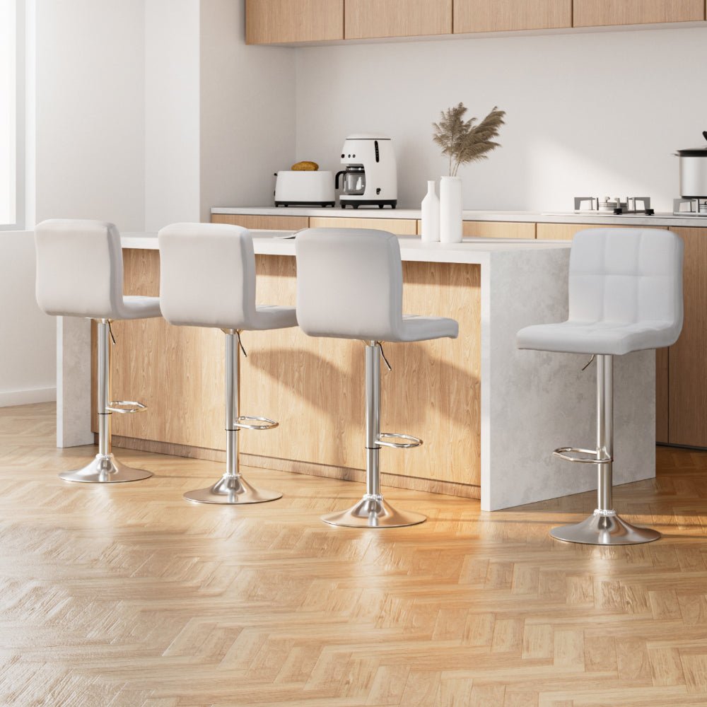 4x Bar Stools Leather Gas Lift White - Furniture > Bar Stools & Chairs > Table & Bar Stools - Rivercity House & Home Co. (ABN 18 642 972 209) - Affordable Modern Furniture Australia