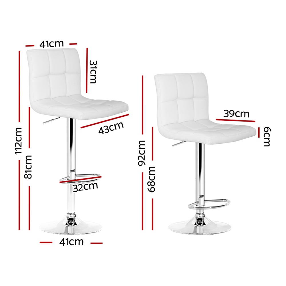 4x Bar Stools Leather Gas Lift White - Furniture > Bar Stools & Chairs > Table & Bar Stools - Rivercity House & Home Co. (ABN 18 642 972 209) - Affordable Modern Furniture Australia