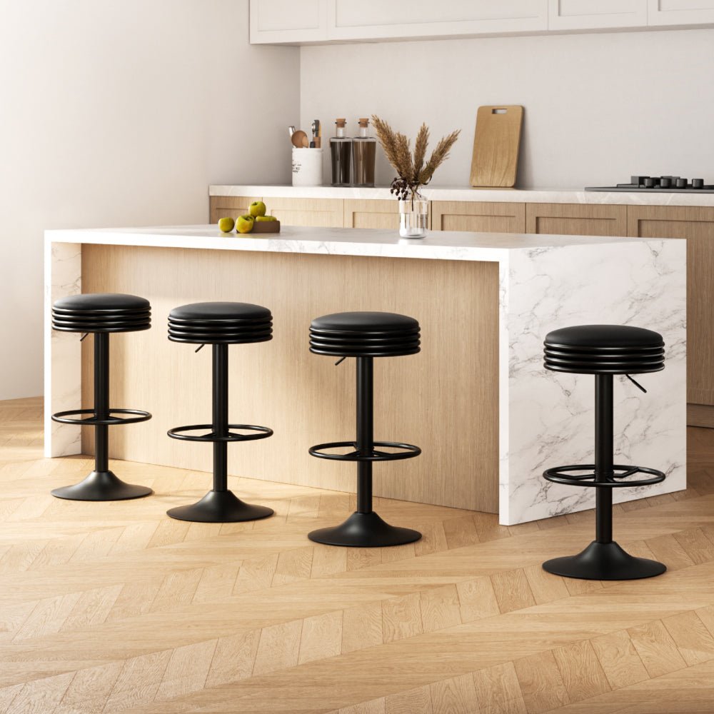 4x Bar Stools Leather Padded Gas Lift Black - Furniture > Bar Stools & Chairs > Massage Chairs - Rivercity House & Home Co. (ABN 18 642 972 209) - Affordable Modern Furniture Australia