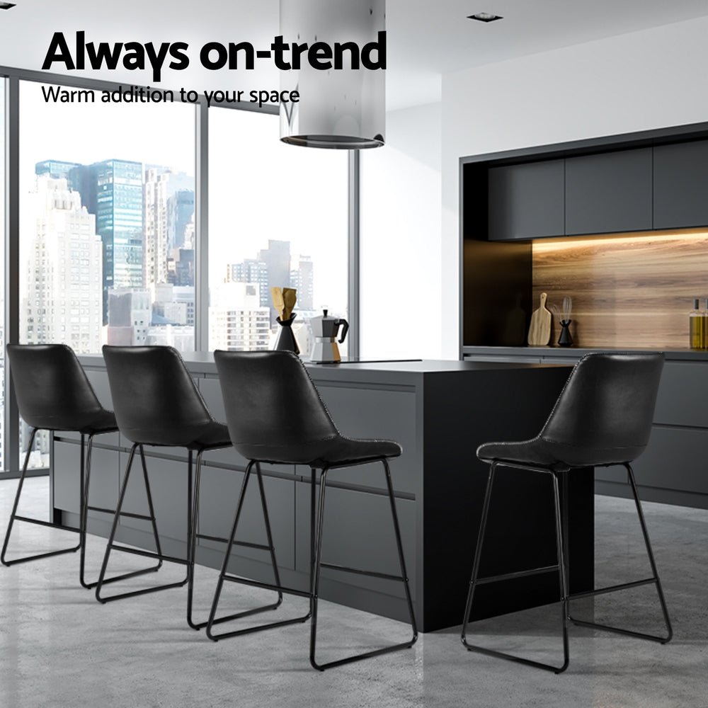 4x Bar Stools Leather Padded Metal Legs Black - Furniture > Bar Stools & Chairs > Massage Chairs - Rivercity House & Home Co. (ABN 18 642 972 209) - Affordable Modern Furniture Australia