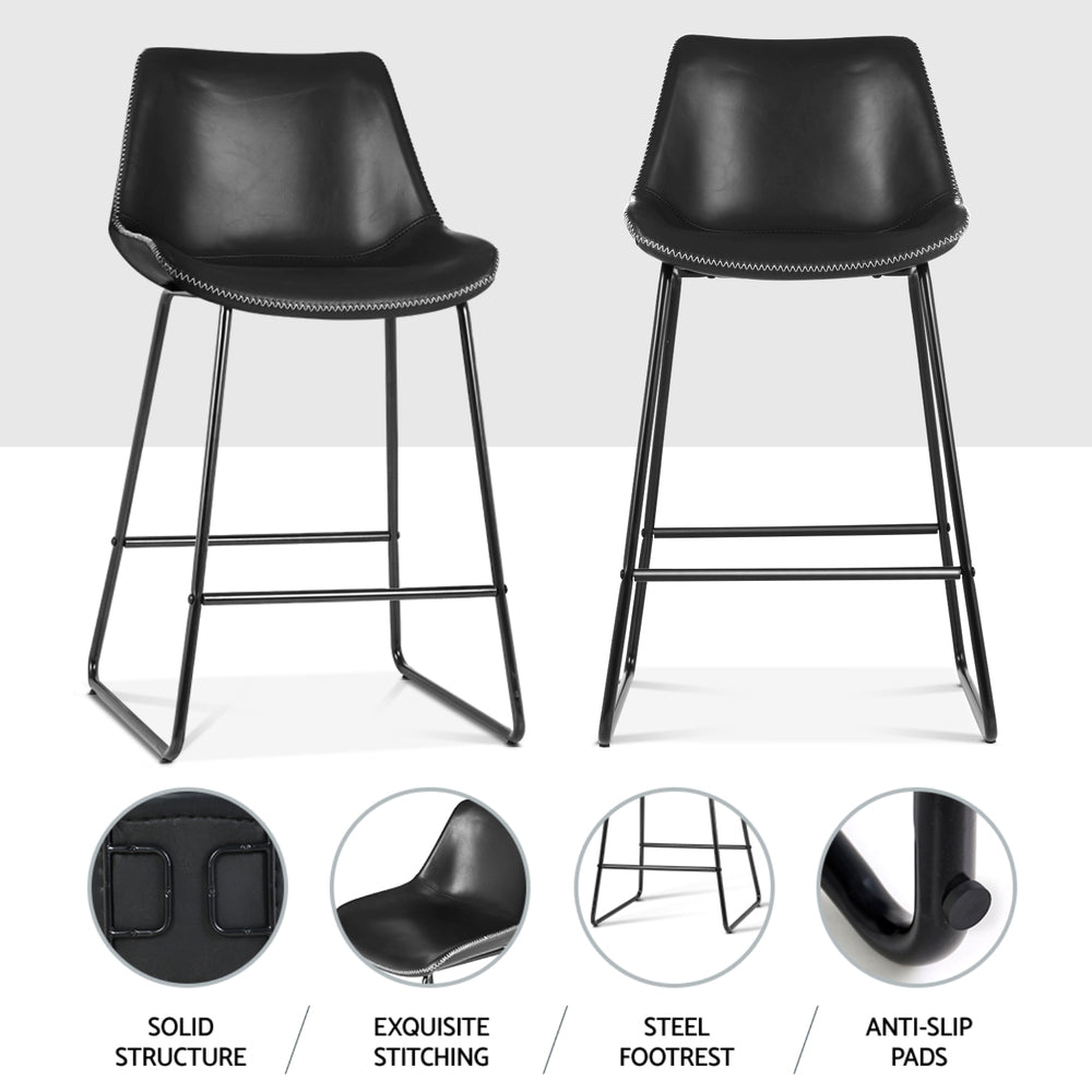 4x Bar Stools Leather Padded Metal Legs Black - Furniture > Bar Stools & Chairs > Massage Chairs - Rivercity House & Home Co. (ABN 18 642 972 209) - Affordable Modern Furniture Australia