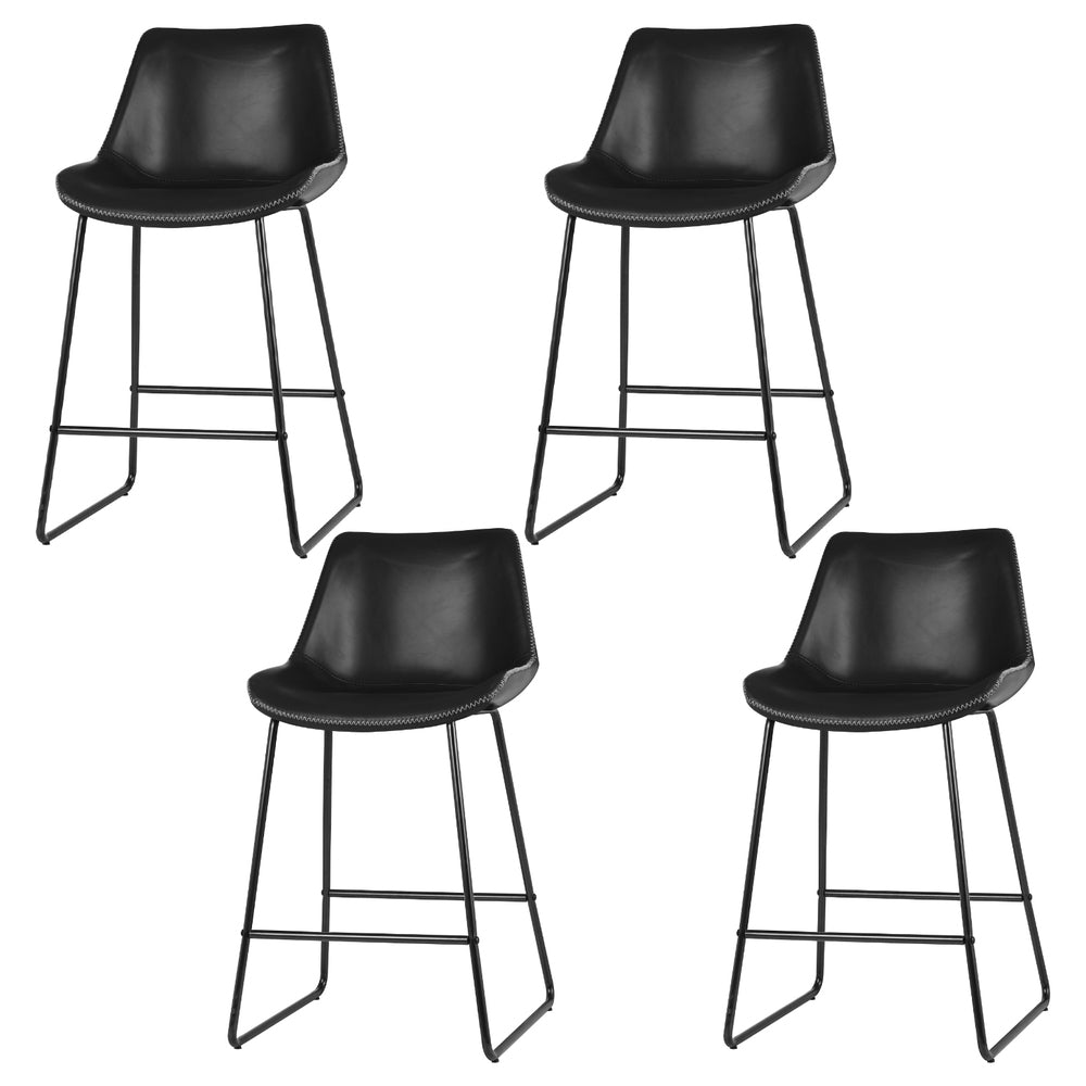4x Bar Stools Leather Padded Metal Legs Black - Furniture > Bar Stools & Chairs > Massage Chairs - Rivercity House & Home Co. (ABN 18 642 972 209) - Affordable Modern Furniture Australia