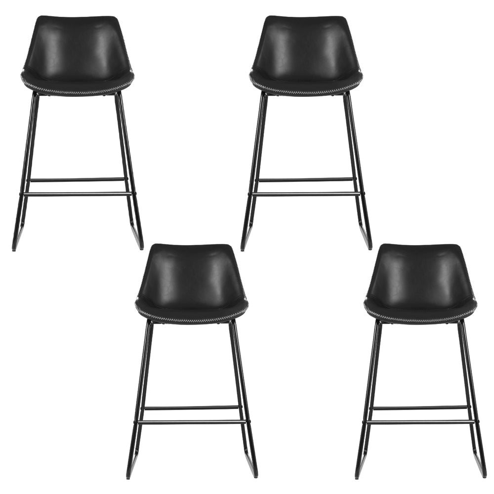 4x Bar Stools Leather Padded Metal Legs Black - Furniture > Bar Stools & Chairs > Massage Chairs - Rivercity House & Home Co. (ABN 18 642 972 209) - Affordable Modern Furniture Australia