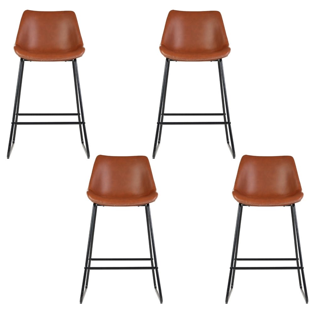 4x Bar Stools Leather Padded Metal Legs Brown - Furniture > Bar Stools & Chairs > Massage Chairs - Rivercity House & Home Co. (ABN 18 642 972 209) - Affordable Modern Furniture Australia