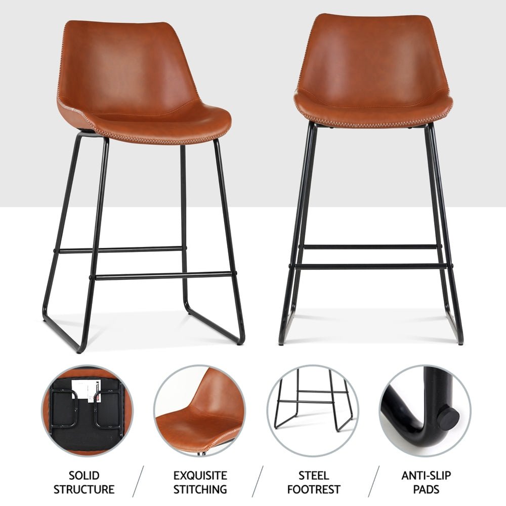 4x Bar Stools Leather Padded Metal Legs Brown - Furniture > Bar Stools & Chairs > Massage Chairs - Rivercity House & Home Co. (ABN 18 642 972 209) - Affordable Modern Furniture Australia