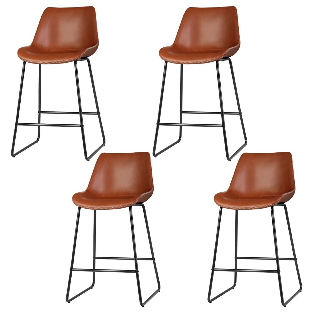 4x Bar Stools Leather Padded Metal Legs Brown - Furniture > Bar Stools & Chairs > Massage Chairs - Rivercity House & Home Co. (ABN 18 642 972 209) - Affordable Modern Furniture Australia