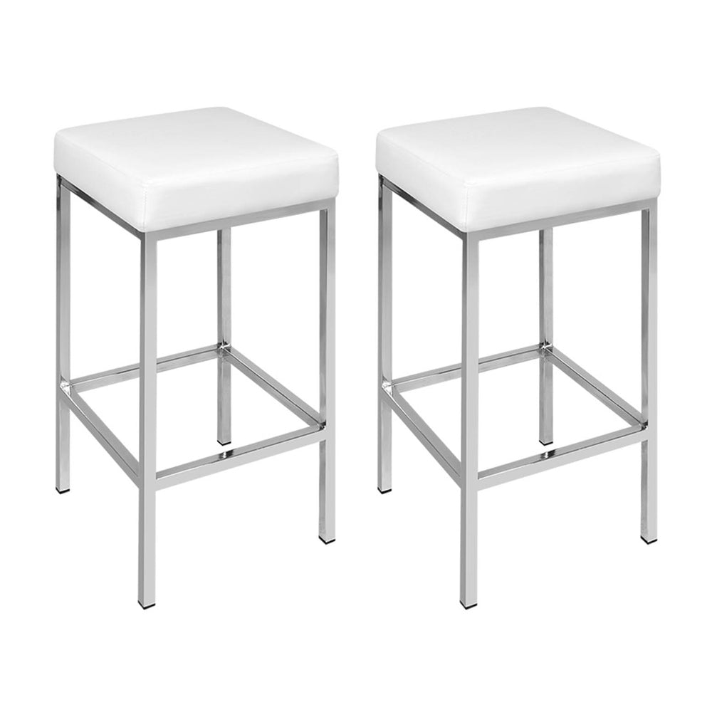4x Bar Stools Leather Padded Metal White - Furniture > Bar Stools & Chairs > Table & Bar Stools - Rivercity House & Home Co. (ABN 18 642 972 209) - Affordable Modern Furniture Australia