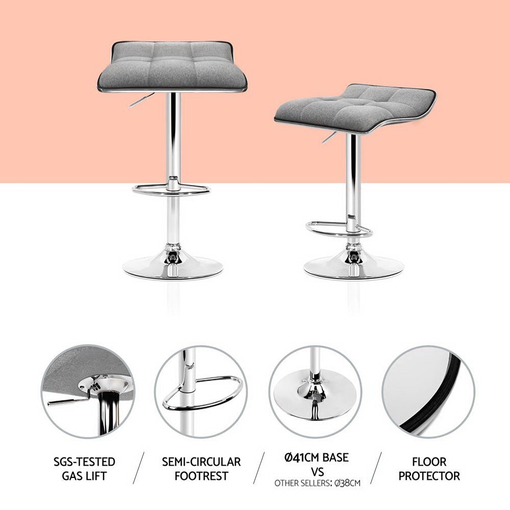 4x Bar Stools Linen Padded Gas Lift - Furniture > Bar Stools & Chairs > Table & Bar Stools - Rivercity House & Home Co. (ABN 18 642 972 209) - Affordable Modern Furniture Australia