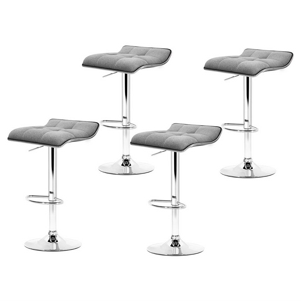 4x Bar Stools Linen Padded Gas Lift - Furniture > Bar Stools & Chairs > Table & Bar Stools - Rivercity House & Home Co. (ABN 18 642 972 209) - Affordable Modern Furniture Australia