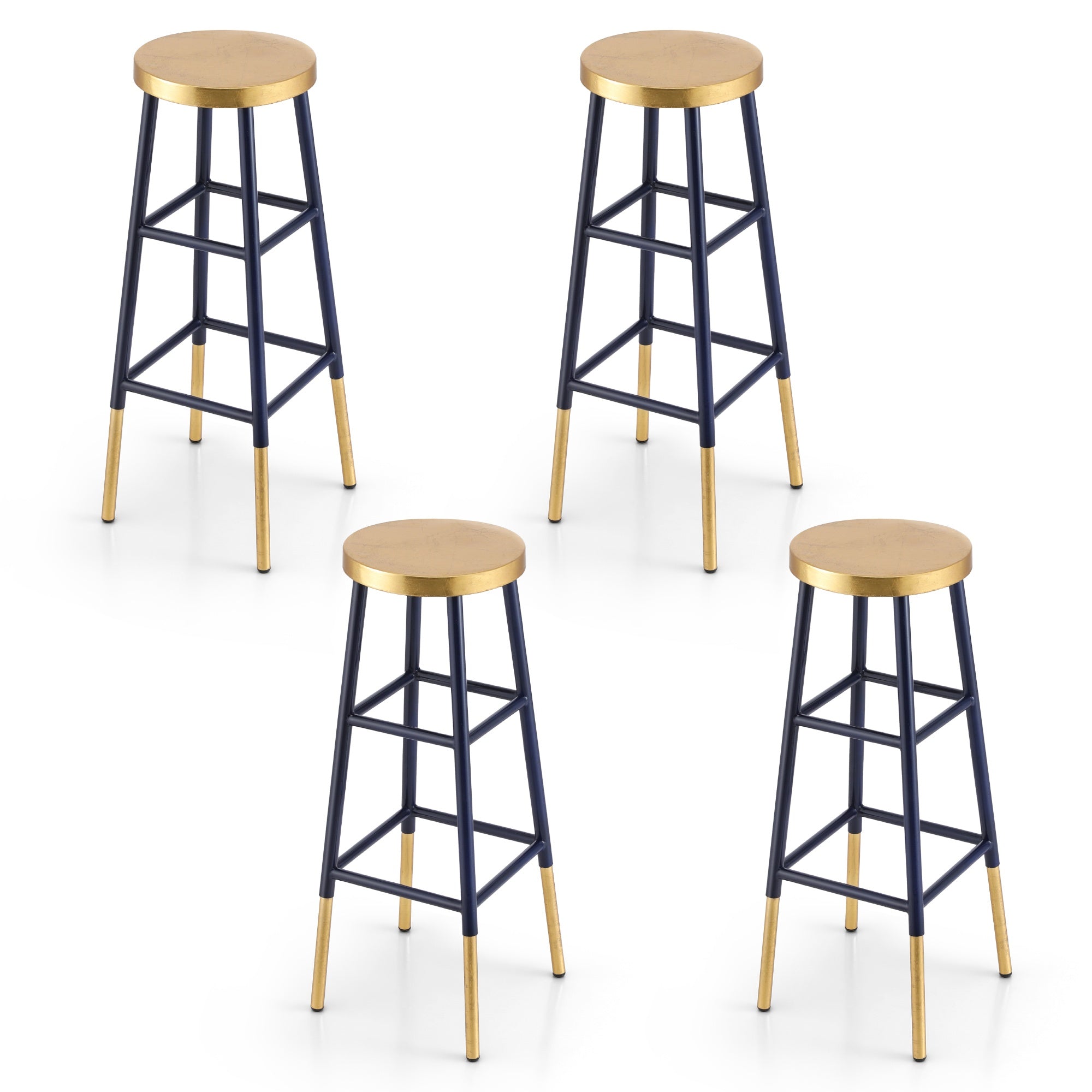 4x Bar Stools Metal Gold Navy - Furniture > Bar Stools & Chairs > Table & Bar Stools - Rivercity House & Home Co. (ABN 18 642 972 209) - Affordable Modern Furniture Australia