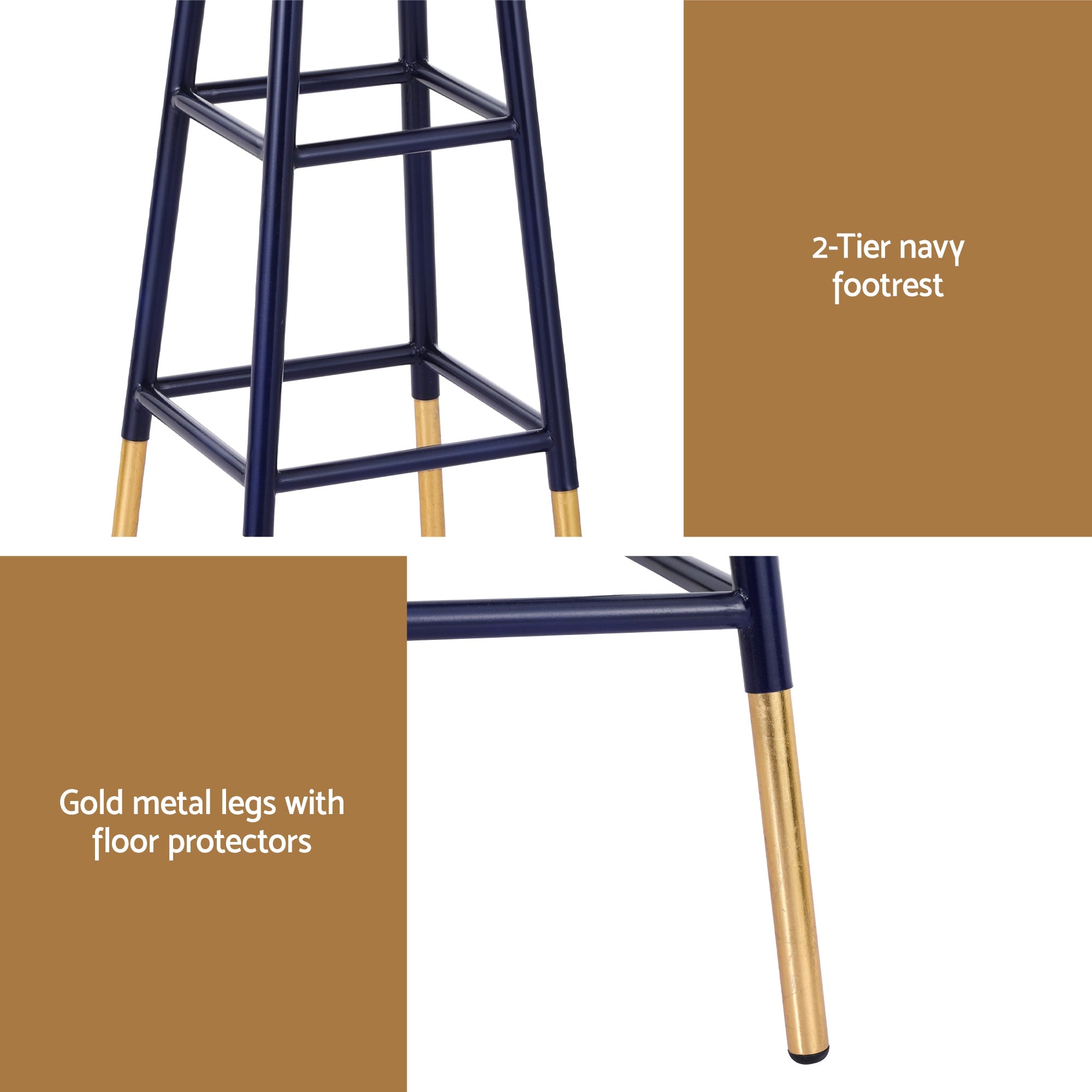 4x Bar Stools Metal Gold Navy - Furniture > Bar Stools & Chairs > Table & Bar Stools - Rivercity House & Home Co. (ABN 18 642 972 209) - Affordable Modern Furniture Australia