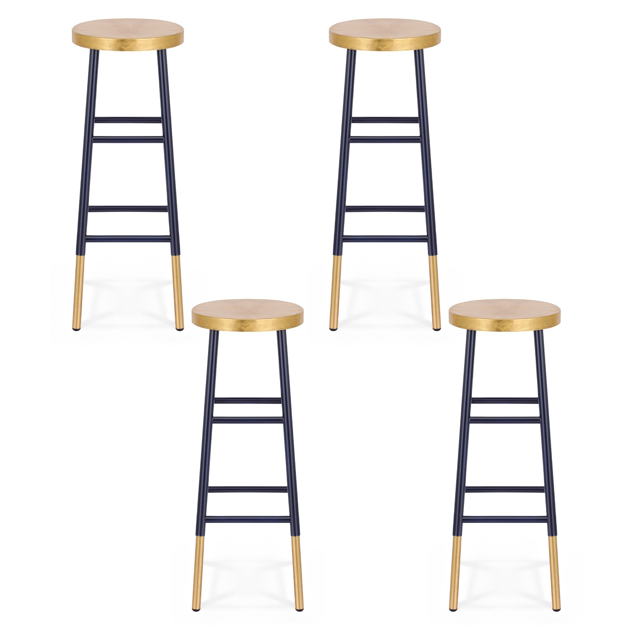 4x Bar Stools Metal Gold Navy - Furniture > Bar Stools & Chairs > Table & Bar Stools - Rivercity House & Home Co. (ABN 18 642 972 209) - Affordable Modern Furniture Australia