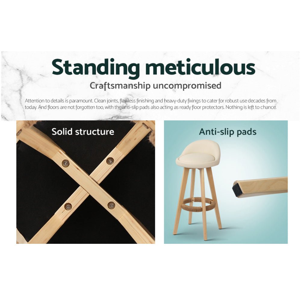 4x Bar Stools Padded Leather Wooden Beige - Furniture > Bar Stools & Chairs > Table & Bar Stools - Rivercity House & Home Co. (ABN 18 642 972 209) - Affordable Modern Furniture Australia