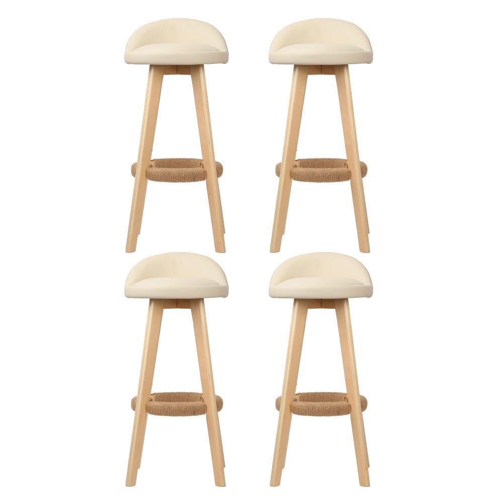 4x Bar Stools Padded Leather Wooden Beige - Furniture > Bar Stools & Chairs > Table & Bar Stools - Rivercity House & Home Co. (ABN 18 642 972 209) - Affordable Modern Furniture Australia
