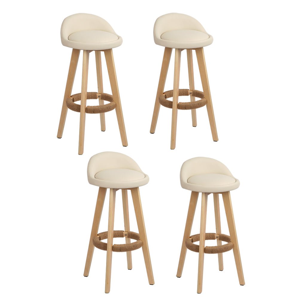 4x Bar Stools Padded Leather Wooden Beige - Furniture > Bar Stools & Chairs > Table & Bar Stools - Rivercity House & Home Co. (ABN 18 642 972 209) - Affordable Modern Furniture Australia