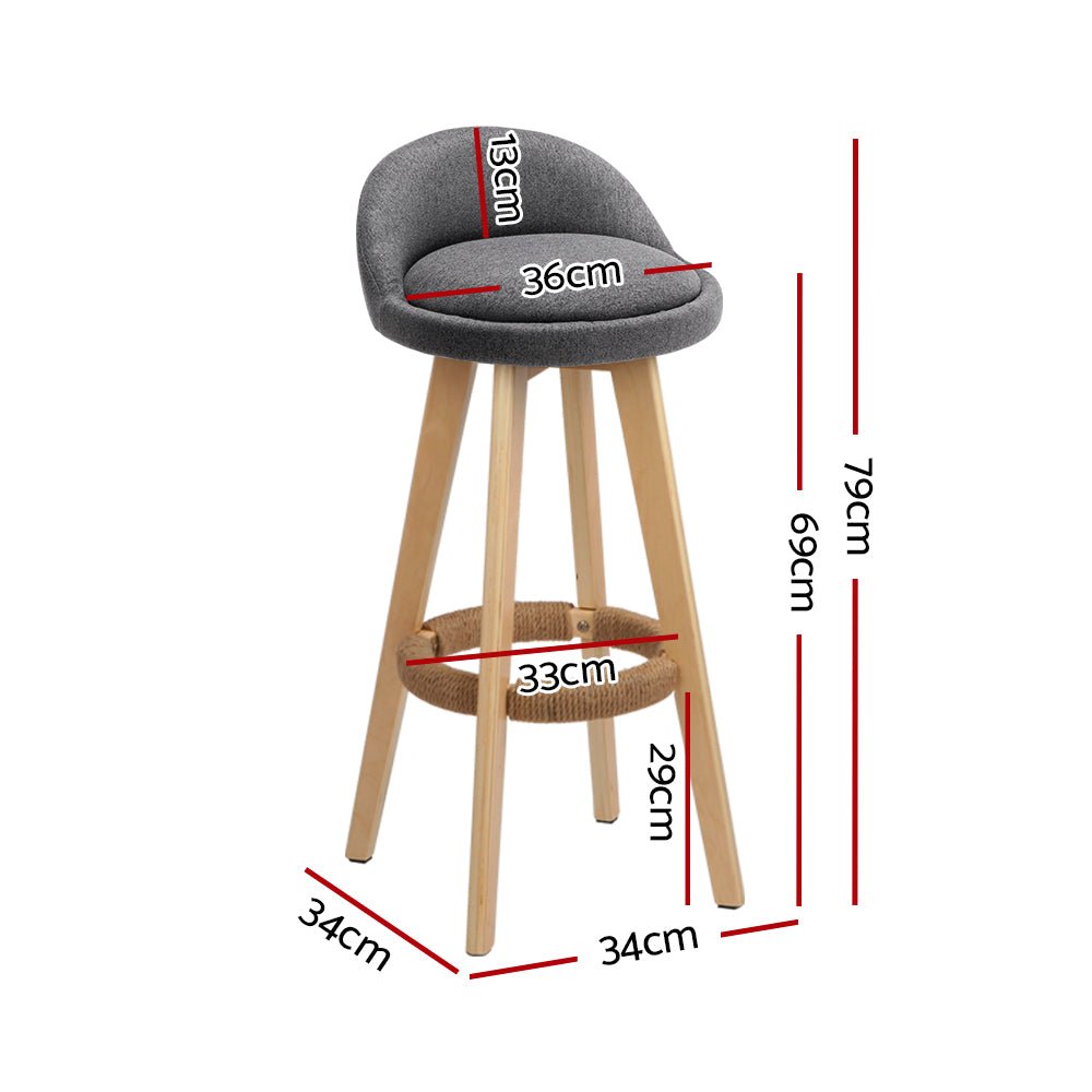 4x Bar Stools Padded Linen Wooden Grey - Furniture > Bar Stools & Chairs > Table & Bar Stools - Rivercity House & Home Co. (ABN 18 642 972 209) - Affordable Modern Furniture Australia
