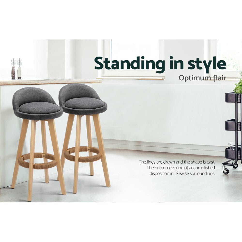 4x Bar Stools Padded Linen Wooden Grey - Furniture > Bar Stools & Chairs > Table & Bar Stools - Rivercity House & Home Co. (ABN 18 642 972 209) - Affordable Modern Furniture Australia