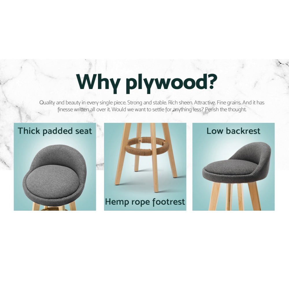 4x Bar Stools Padded Linen Wooden Grey - Furniture > Bar Stools & Chairs > Table & Bar Stools - Rivercity House & Home Co. (ABN 18 642 972 209) - Affordable Modern Furniture Australia
