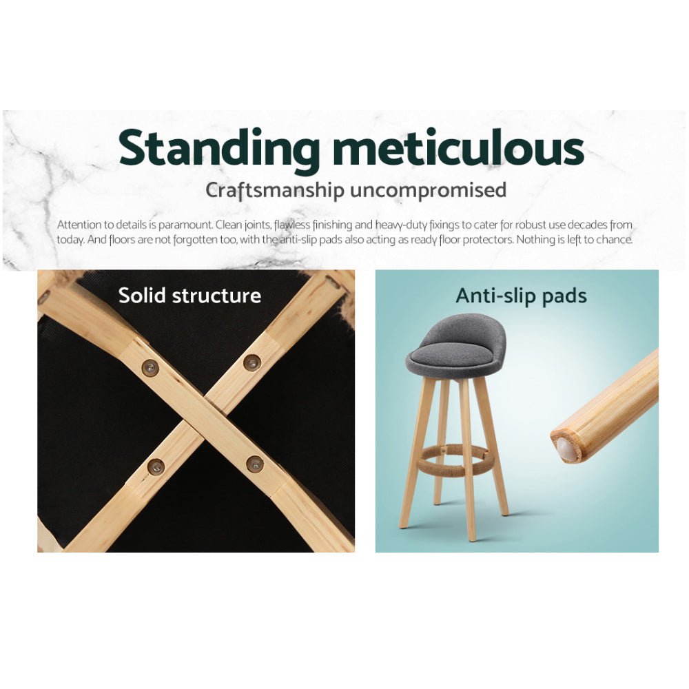 4x Bar Stools Padded Linen Wooden Grey - Furniture > Bar Stools & Chairs > Table & Bar Stools - Rivercity House & Home Co. (ABN 18 642 972 209) - Affordable Modern Furniture Australia
