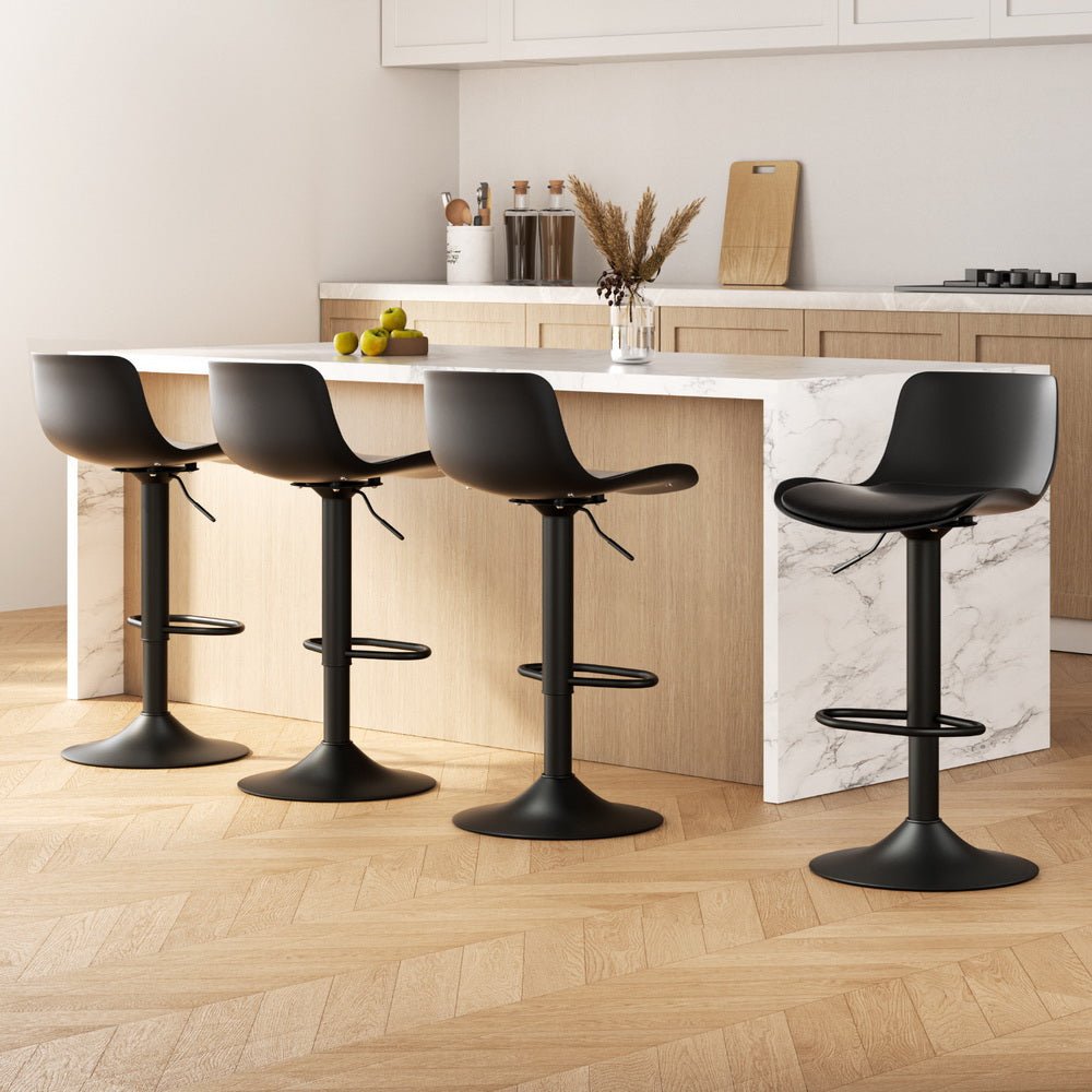 4x Bar Stools Padded Seat Gas Lift Black - Furniture > Bar Stools & Chairs > Massage Chairs - Rivercity House & Home Co. (ABN 18 642 972 209) - Affordable Modern Furniture Australia