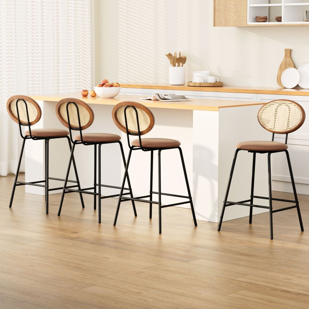 4x Bar Stools PU Leather Stools Brown - Furniture > Bar Stools & Chairs > Table & Bar Stools - Rivercity House & Home Co. (ABN 18 642 972 209) - Affordable Modern Furniture Australia