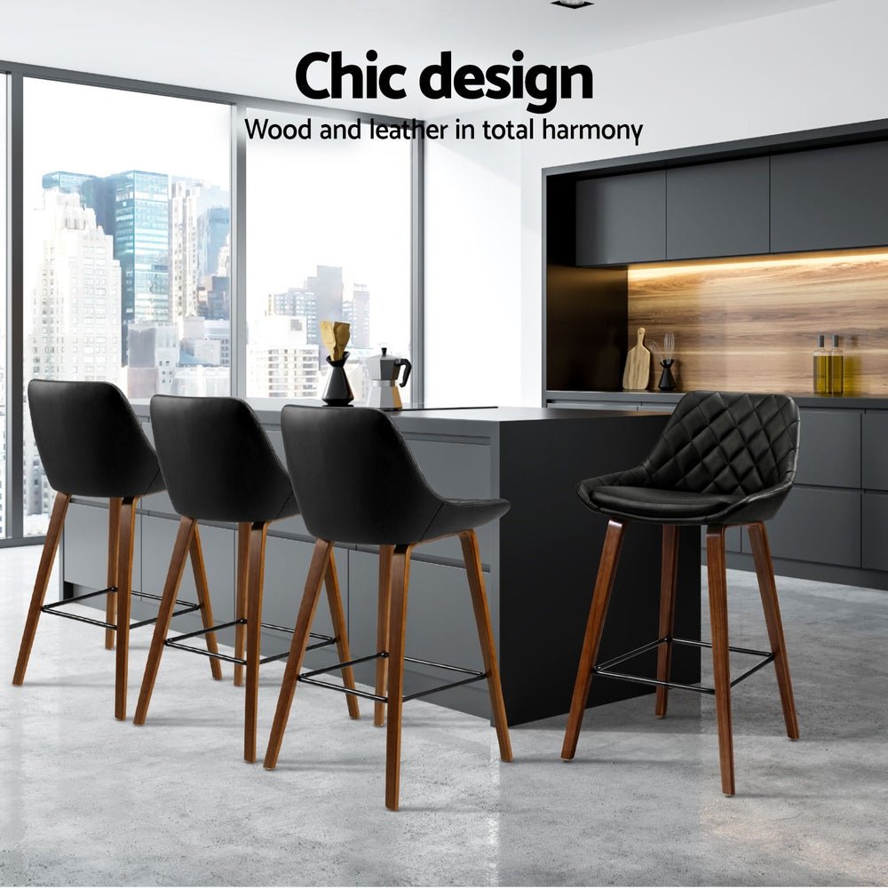 4x Bar Stools PU Seat Wooden - Furniture > Bar Stools & Chairs > Table & Bar Stools - Rivercity House & Home Co. (ABN 18 642 972 209) - Affordable Modern Furniture Australia