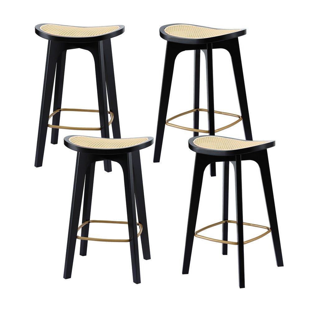 4x Bar Stools Rattan Counter Kitchen Dinning Chair Bamboo Saddle Black - Furniture > Bar Stools & Chairs > Table & Bar Stools - Rivercity House & Home Co. (ABN 18 642 972 209) - Affordable Modern Furniture Australia