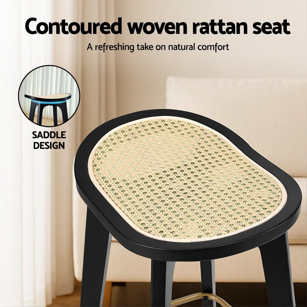 4x Bar Stools Rattan Counter Kitchen Dinning Chair Bamboo Saddle Black - Furniture > Bar Stools & Chairs > Table & Bar Stools - Rivercity House & Home Co. (ABN 18 642 972 209) - Affordable Modern Furniture Australia