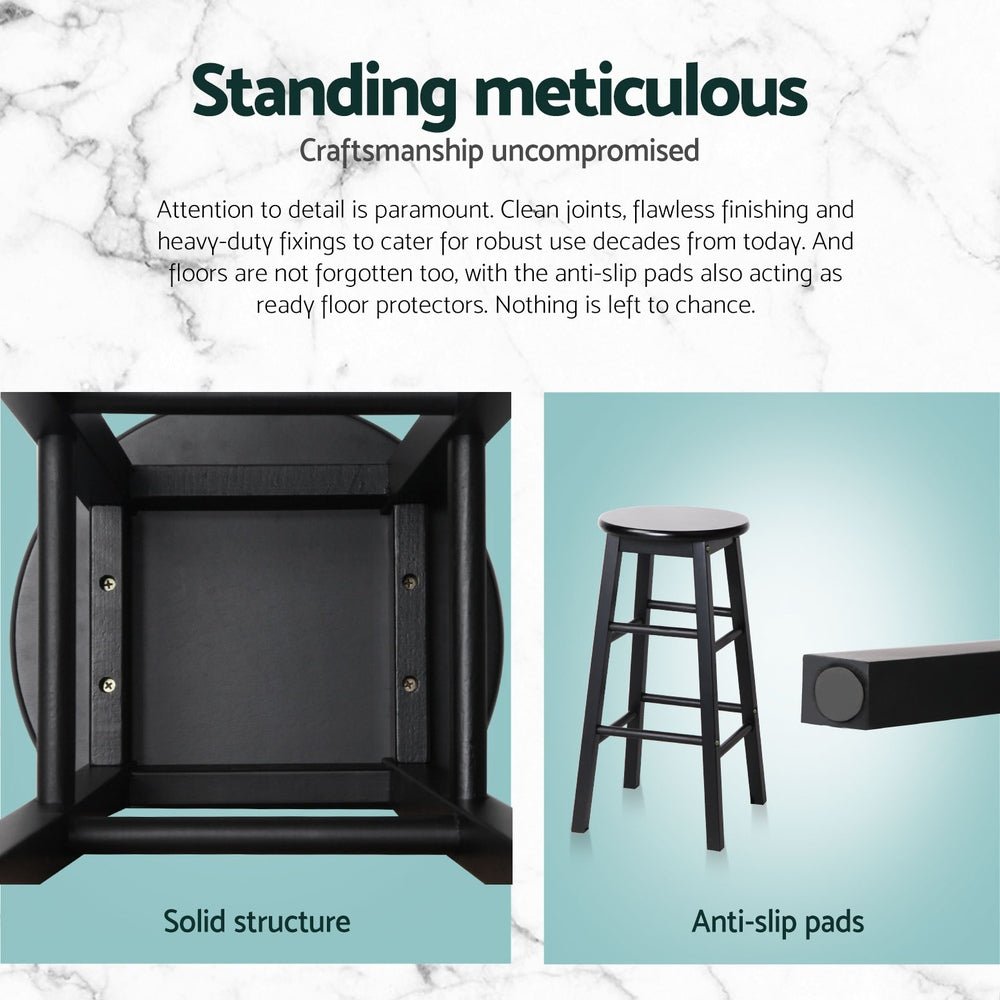 4x Bar Stools Round Chairs Wooden Black - Furniture > Bar Stools & Chairs > Table & Bar Stools - Rivercity House & Home Co. (ABN 18 642 972 209) - Affordable Modern Furniture Australia