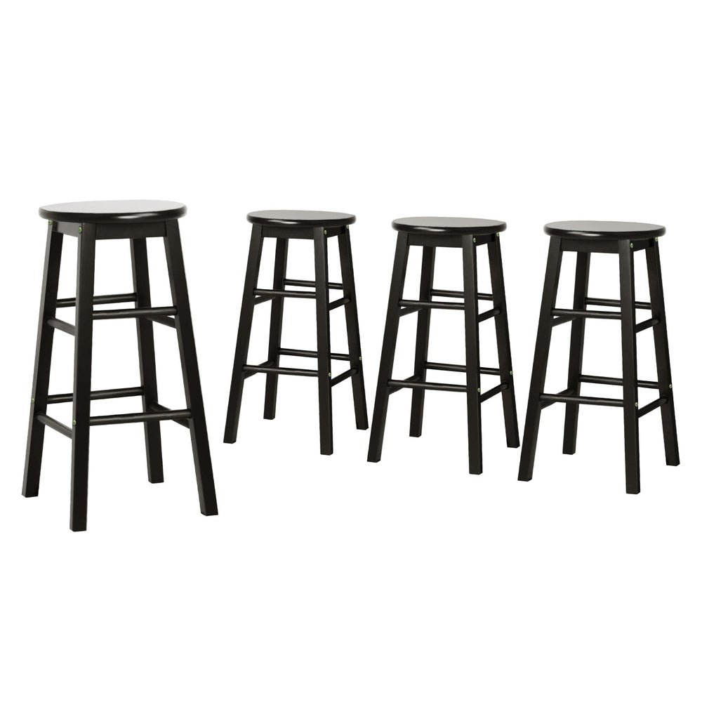 4x Bar Stools Round Chairs Wooden Black - Furniture > Bar Stools & Chairs > Table & Bar Stools - Rivercity House & Home Co. (ABN 18 642 972 209) - Affordable Modern Furniture Australia