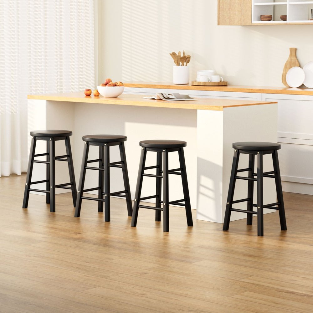 4x Bar Stools Round Chairs Wooden Black - Furniture > Bar Stools & Chairs > Table & Bar Stools - Rivercity House & Home Co. (ABN 18 642 972 209) - Affordable Modern Furniture Australia