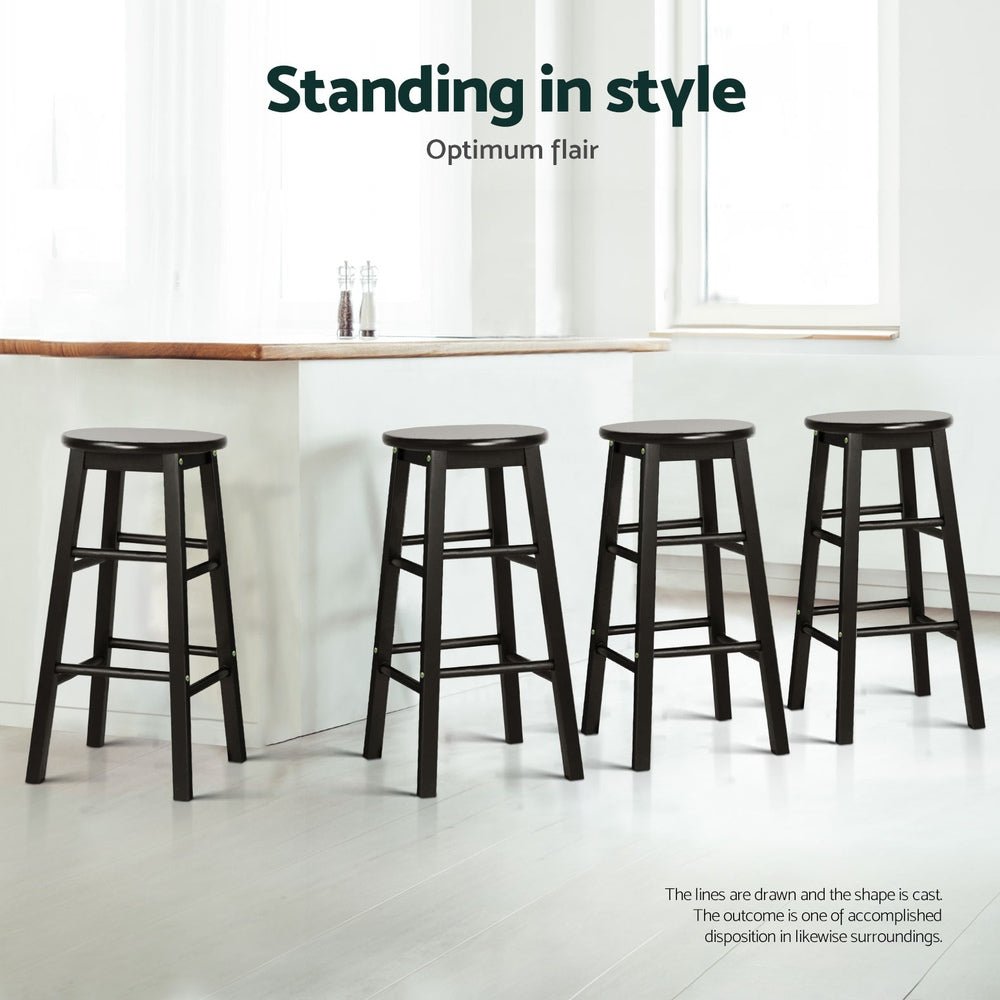 4x Bar Stools Round Chairs Wooden Black - Furniture > Bar Stools & Chairs > Table & Bar Stools - Rivercity House & Home Co. (ABN 18 642 972 209) - Affordable Modern Furniture Australia
