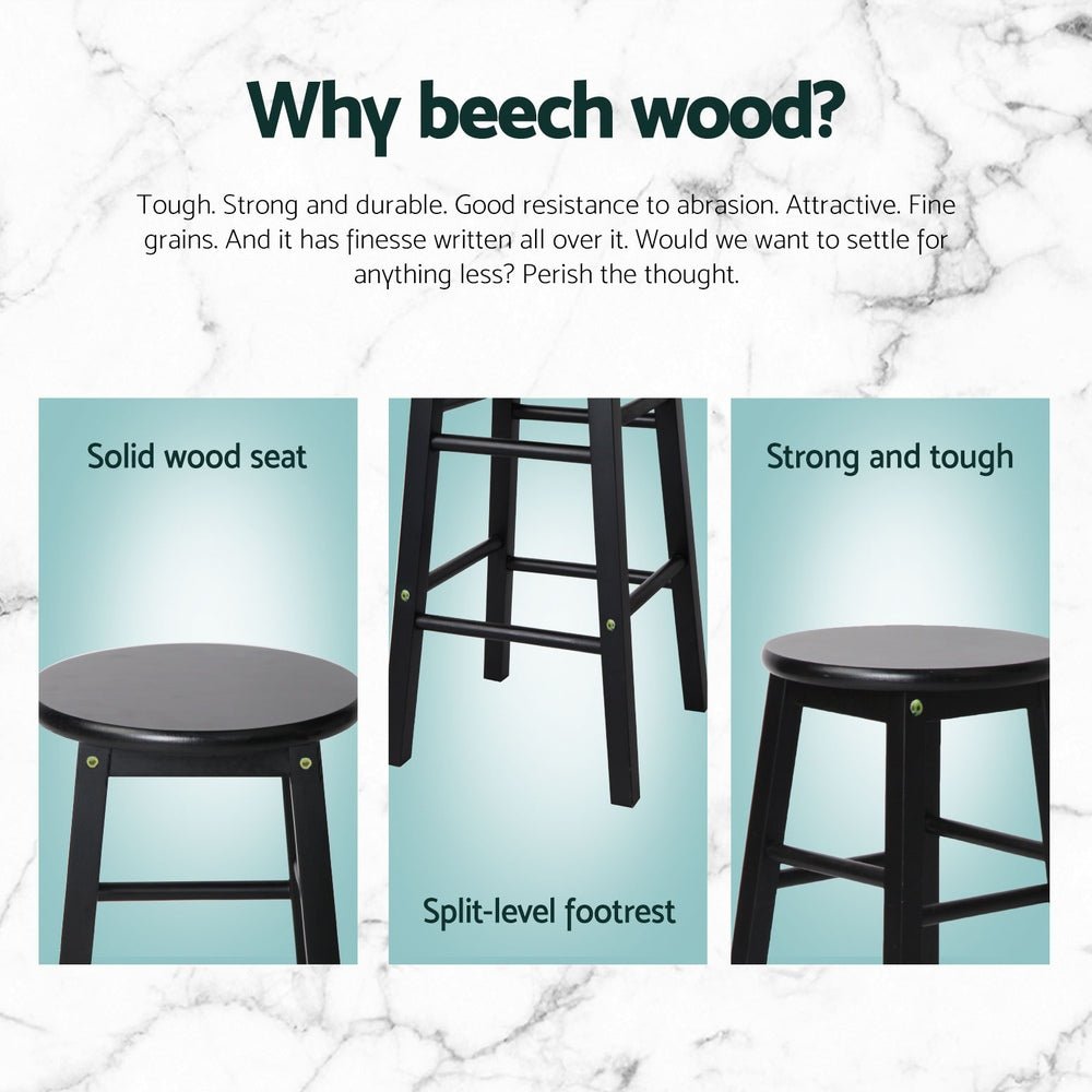 4x Bar Stools Round Chairs Wooden Black - Furniture > Bar Stools & Chairs > Table & Bar Stools - Rivercity House & Home Co. (ABN 18 642 972 209) - Affordable Modern Furniture Australia
