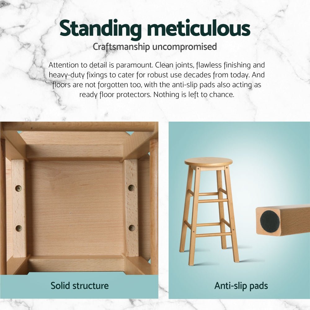 4x Bar Stools Round Chairs Wooden Nature - Furniture > Bar Stools & Chairs > Table & Bar Stools - Rivercity House & Home Co. (ABN 18 642 972 209) - Affordable Modern Furniture Australia