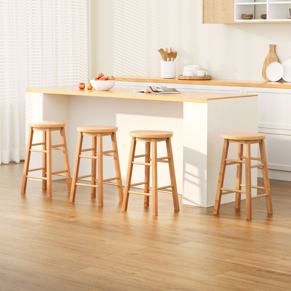 4x Bar Stools Round Chairs Wooden Nature - Furniture > Bar Stools & Chairs > Table & Bar Stools - Rivercity House & Home Co. (ABN 18 642 972 209) - Affordable Modern Furniture Australia