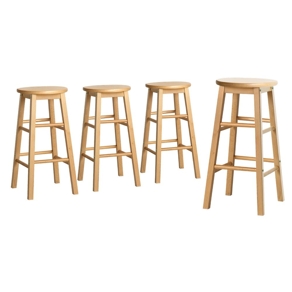4x Bar Stools Round Chairs Wooden Nature - Furniture > Bar Stools & Chairs > Table & Bar Stools - Rivercity House & Home Co. (ABN 18 642 972 209) - Affordable Modern Furniture Australia