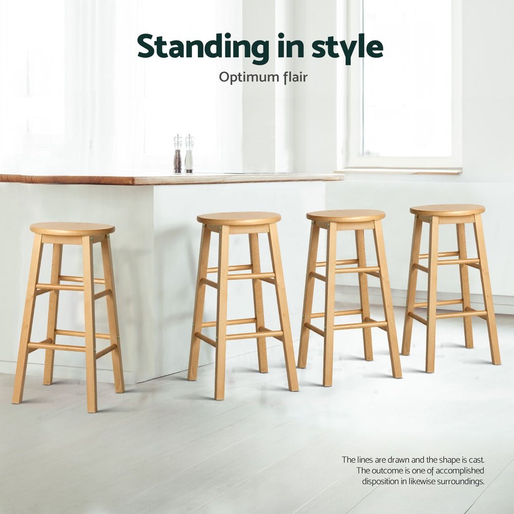 4x Bar Stools Round Chairs Wooden Nature - Furniture > Bar Stools & Chairs > Table & Bar Stools - Rivercity House & Home Co. (ABN 18 642 972 209) - Affordable Modern Furniture Australia