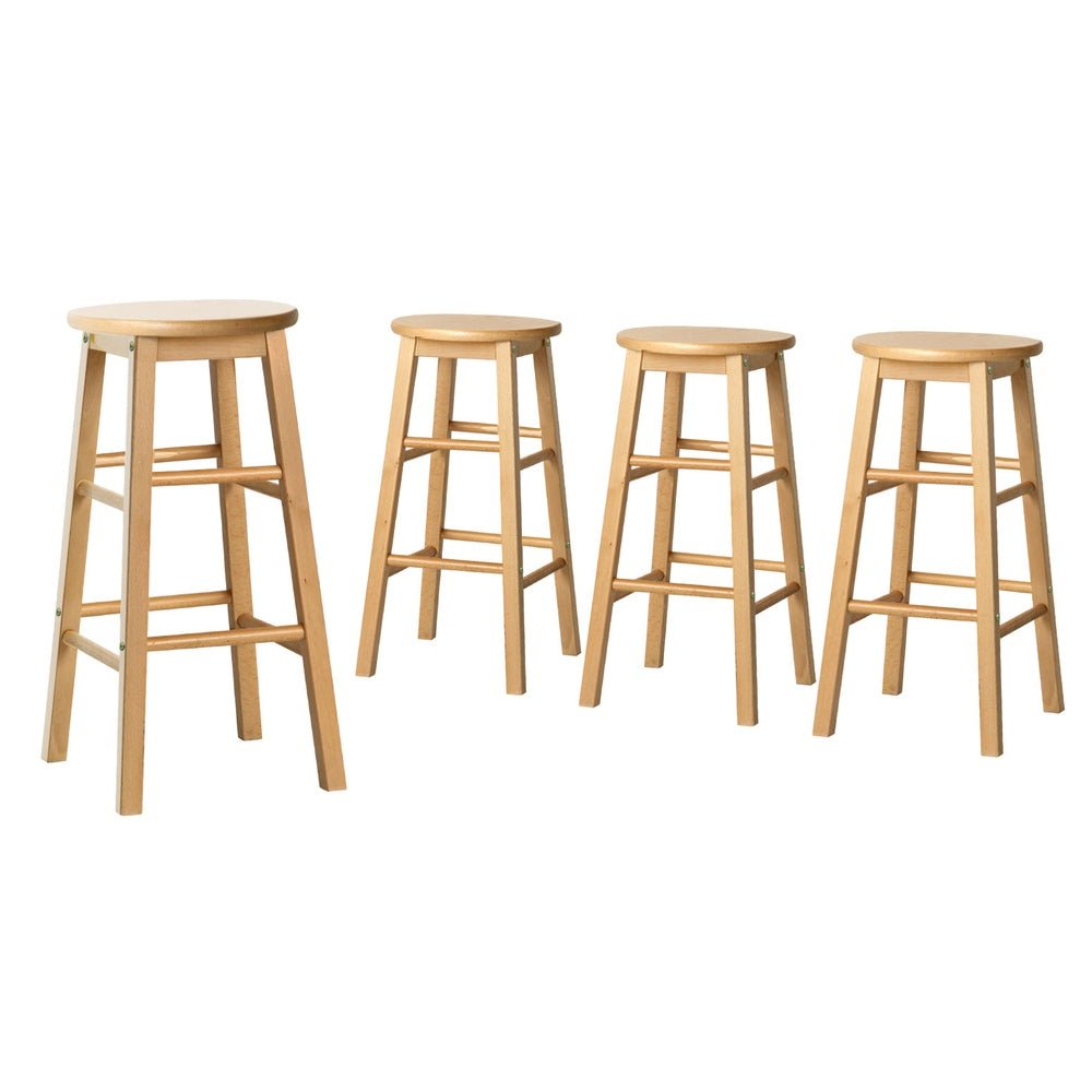 4x Bar Stools Round Chairs Wooden Nature - Furniture > Bar Stools & Chairs > Table & Bar Stools - Rivercity House & Home Co. (ABN 18 642 972 209) - Affordable Modern Furniture Australia