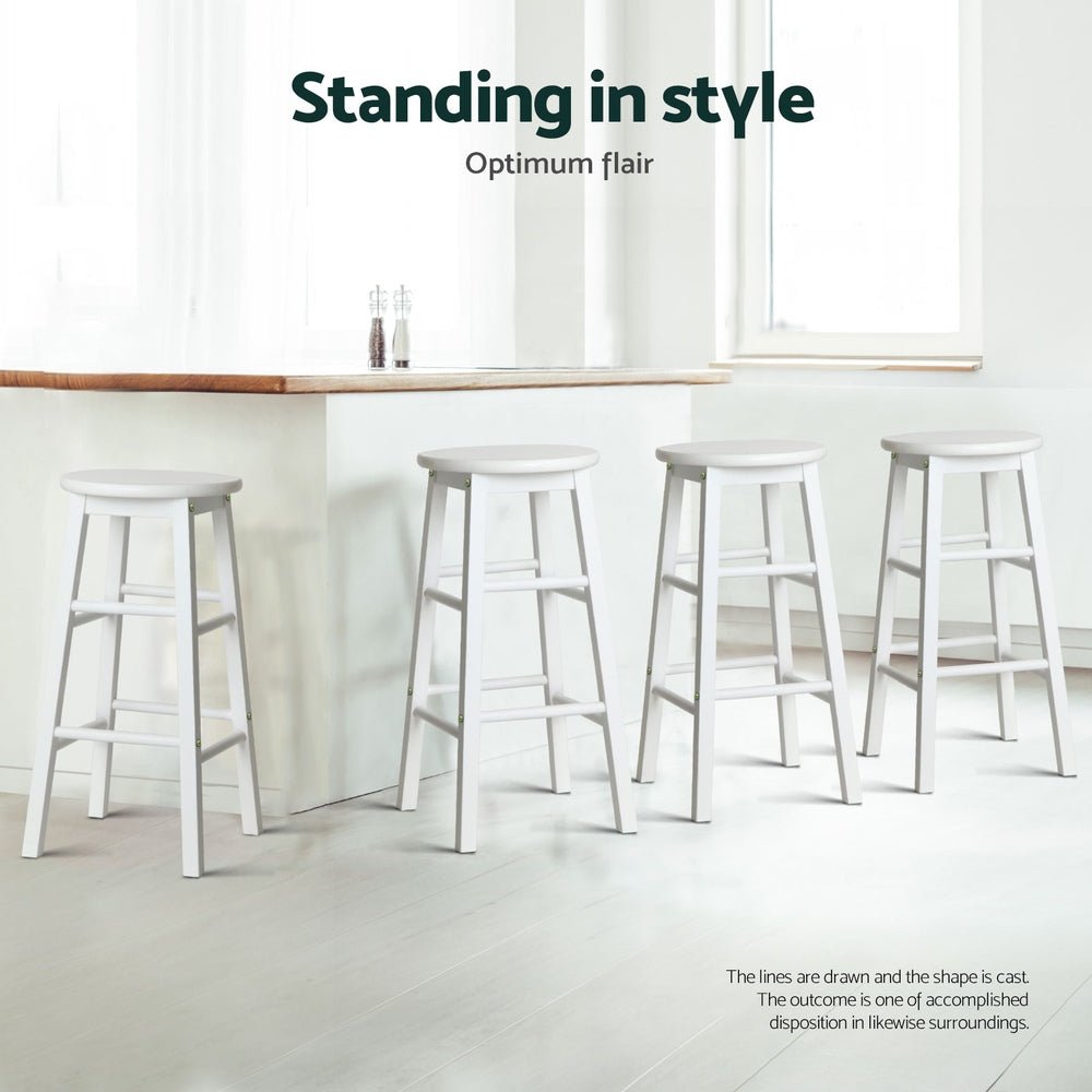 4x Bar Stools Round Chairs Wooden White - Furniture > Bar Stools & Chairs > Table & Bar Stools - Rivercity House & Home Co. (ABN 18 642 972 209) - Affordable Modern Furniture Australia