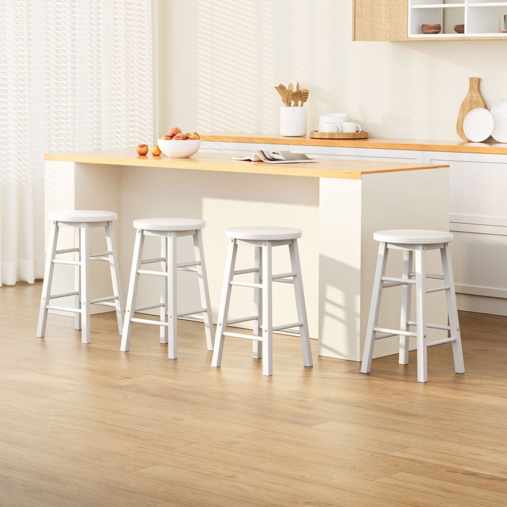 4x Bar Stools Round Chairs Wooden White - Furniture > Bar Stools & Chairs > Table & Bar Stools - Rivercity House & Home Co. (ABN 18 642 972 209) - Affordable Modern Furniture Australia