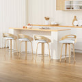 Set of 4 Aveline Swivel PU Leather Bar Stools – White & Walnut