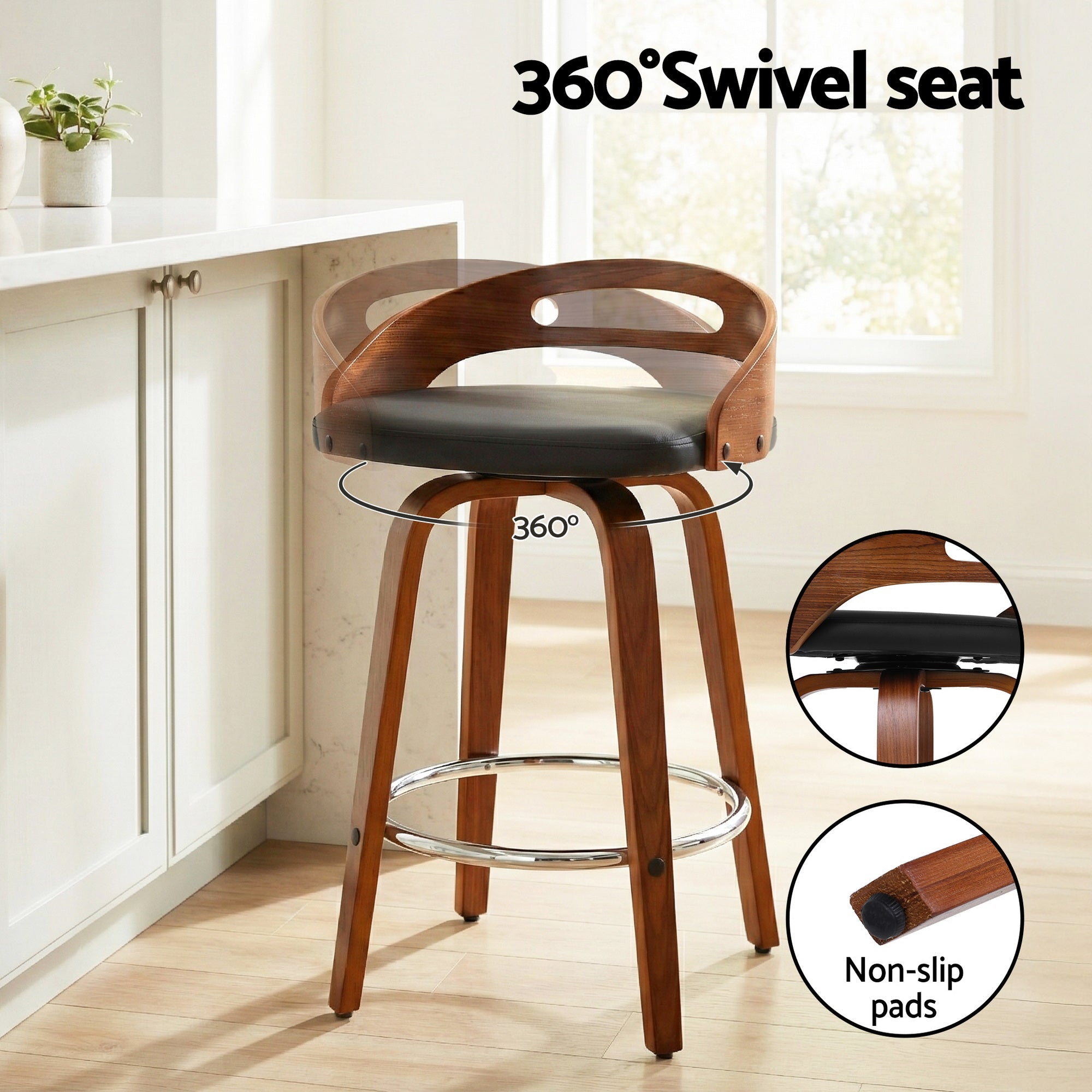 4x Bar Stools Swivel Dining Chairs Low Back Counter Seat PU Cushion - Furniture > Bar Stools & Chairs > Table & Bar Stools - Rivercity House & Home Co. (ABN 18 642 972 209) - Affordable Modern Furniture Australia