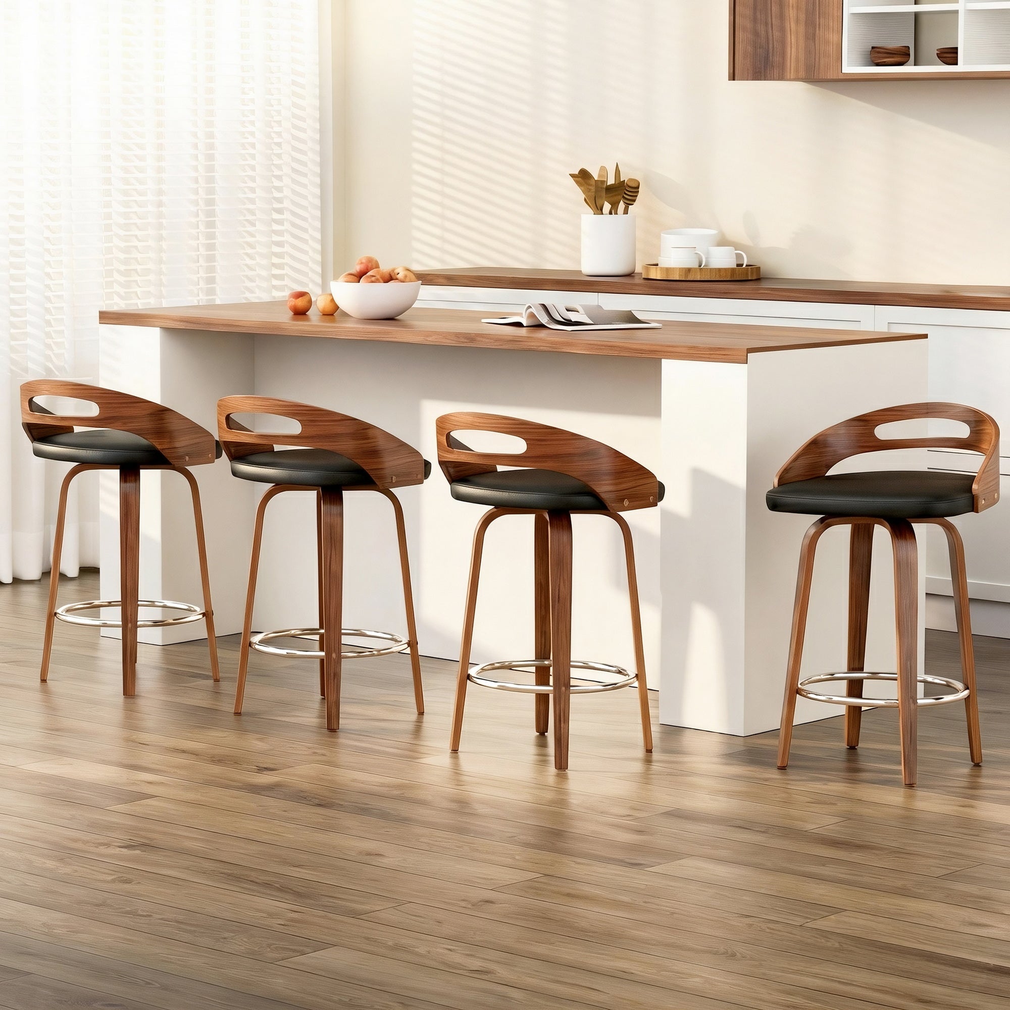 4x Bar Stools Swivel Dining Chairs Low Back Counter Seat PU Cushion - Furniture > Bar Stools & Chairs > Table & Bar Stools - Rivercity House & Home Co. (ABN 18 642 972 209) - Affordable Modern Furniture Australia