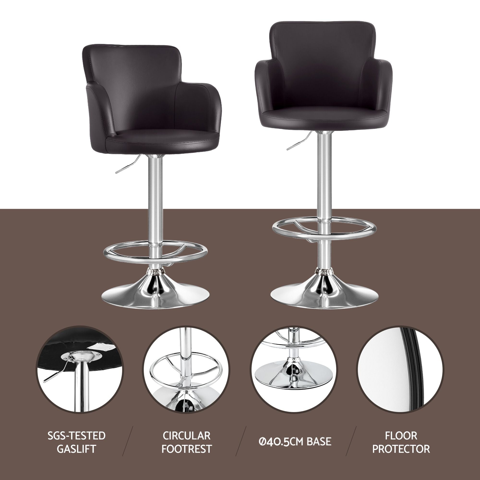 4x Bar Stools Swivel Kitchen Chairs Gas Lift Adjustable PU Leather Brown - Furniture > Bar Stools & Chairs > Table & Bar Stools - Rivercity House & Home Co. (ABN 18 642 972 209) - Affordable Modern Furniture Australia