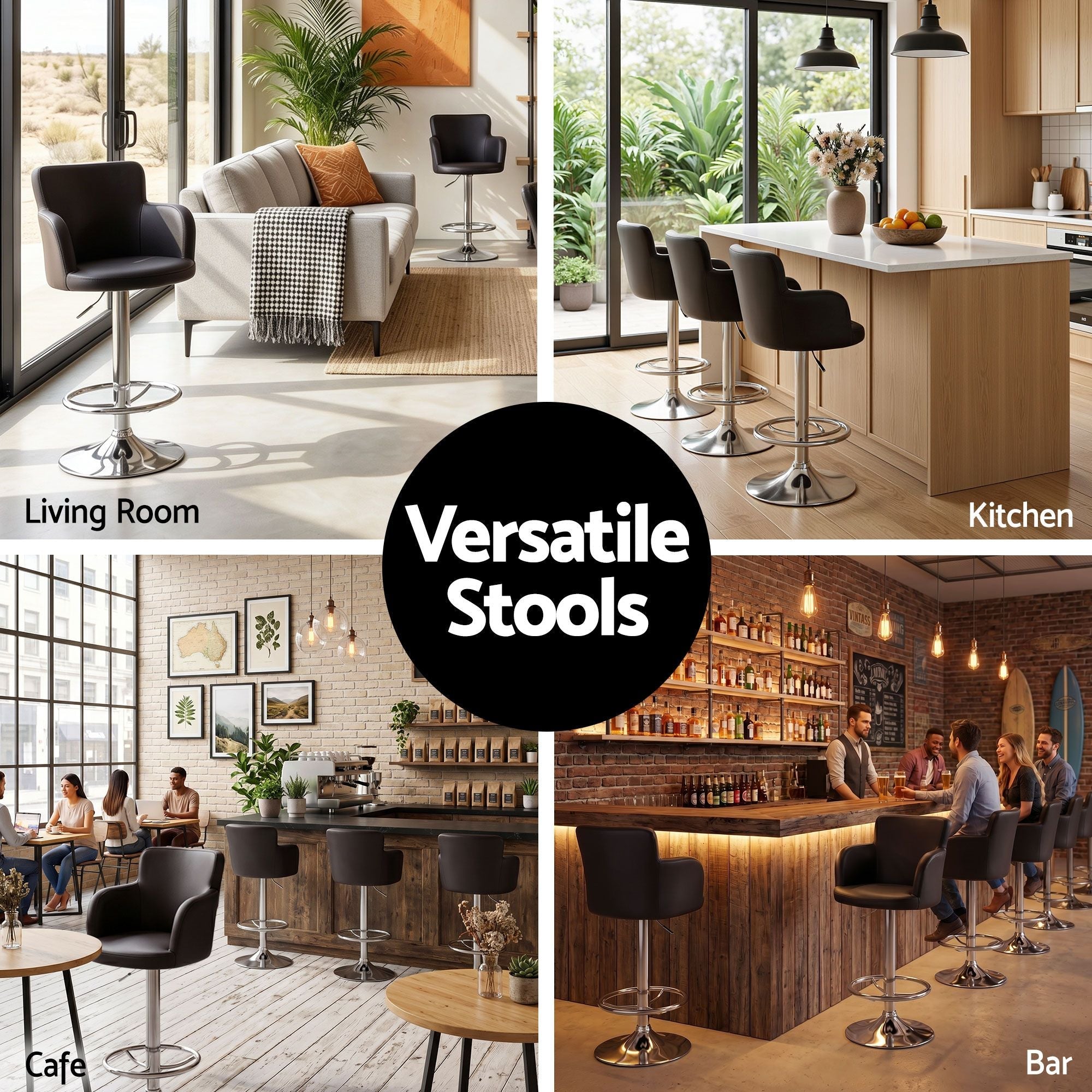 4x Bar Stools Swivel Kitchen Chairs Gas Lift Adjustable PU Leather Brown - Furniture > Bar Stools & Chairs > Table & Bar Stools - Rivercity House & Home Co. (ABN 18 642 972 209) - Affordable Modern Furniture Australia