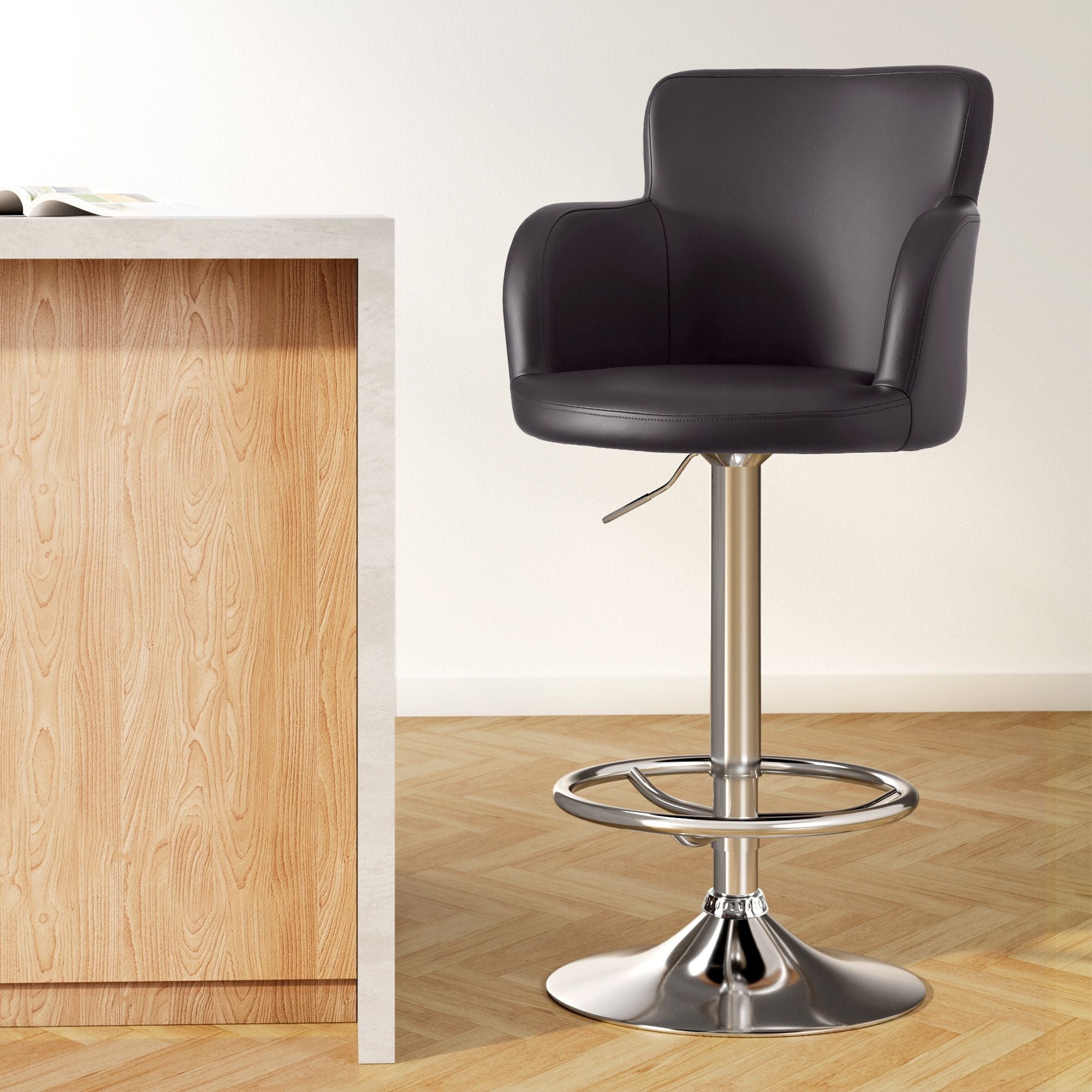 4x Bar Stools Swivel Kitchen Chairs Gas Lift Adjustable PU Leather Brown - Furniture > Bar Stools & Chairs > Table & Bar Stools - Rivercity House & Home Co. (ABN 18 642 972 209) - Affordable Modern Furniture Australia