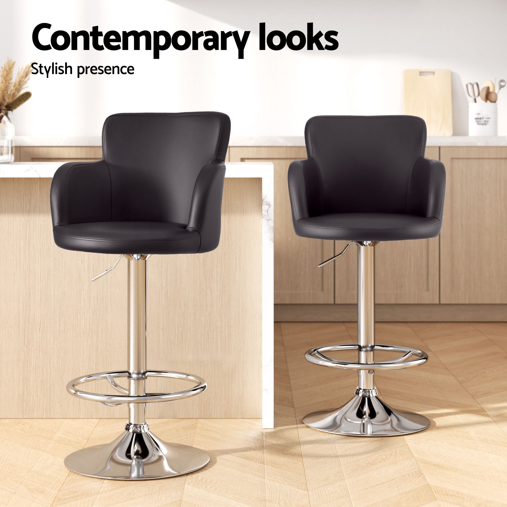 4x Bar Stools Swivel Kitchen Chairs Gas Lift Adjustable PU Leather Brown - Furniture > Bar Stools & Chairs > Table & Bar Stools - Rivercity House & Home Co. (ABN 18 642 972 209) - Affordable Modern Furniture Australia