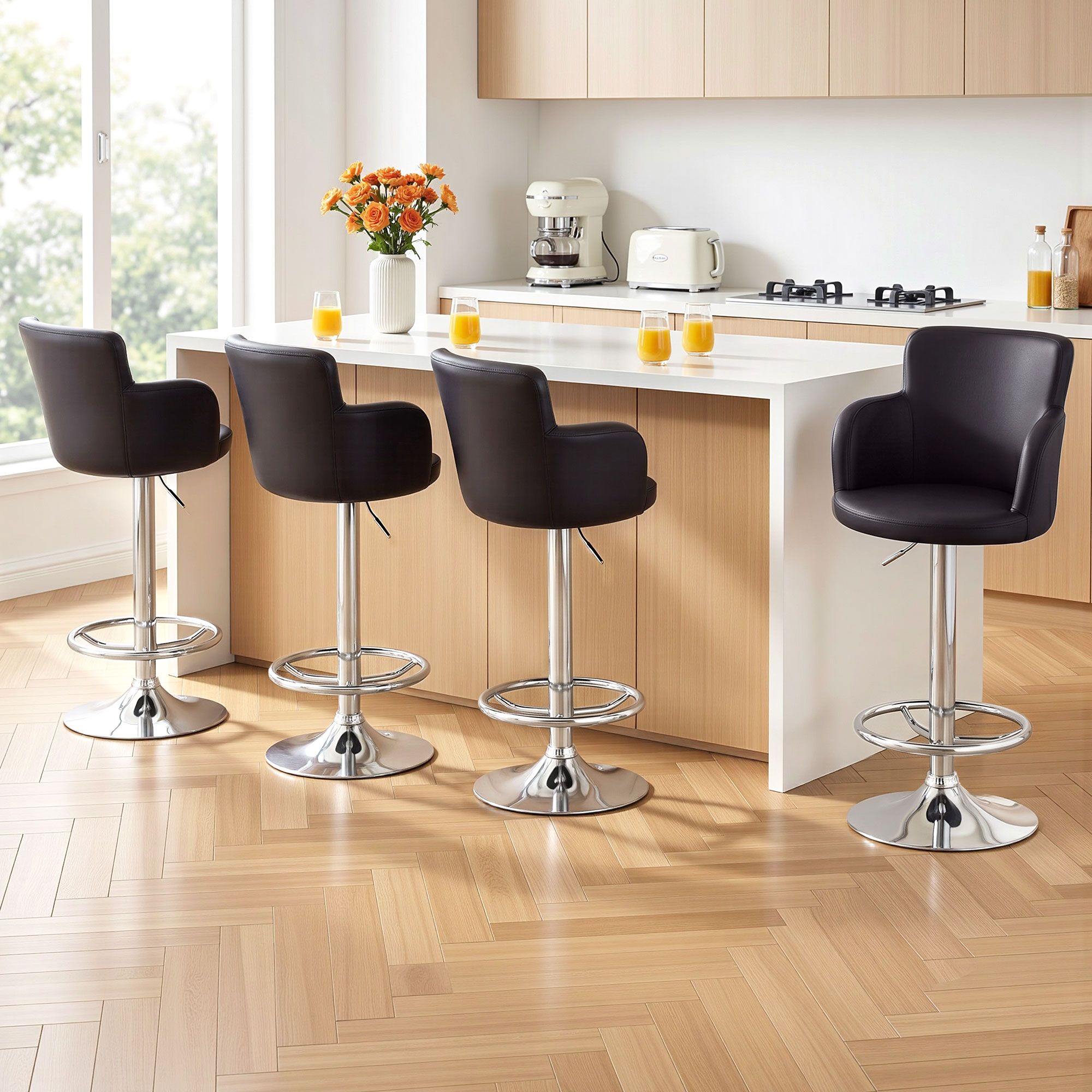 4x Bar Stools Swivel Kitchen Chairs Gas Lift Adjustable PU Leather Brown - Furniture > Bar Stools & Chairs > Table & Bar Stools - Rivercity House & Home Co. (ABN 18 642 972 209) - Affordable Modern Furniture Australia