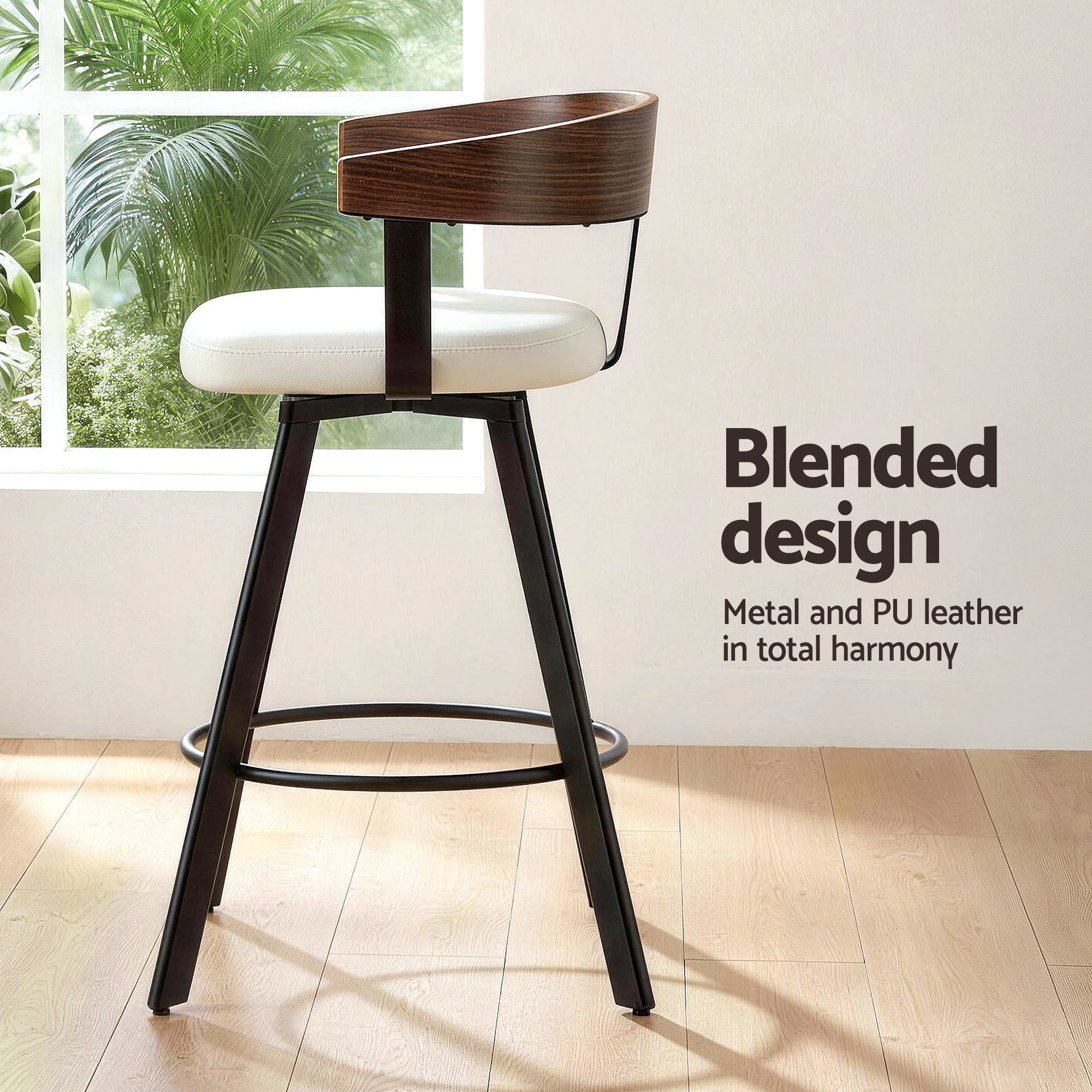 4x Bar Stools Swivel Kitchen Chairs Metal Legs Bentwood Counter White PU - Furniture > Bar Stools & Chairs > Table & Bar Stools - Rivercity House & Home Co. (ABN 18 642 972 209) - Affordable Modern Furniture Australia